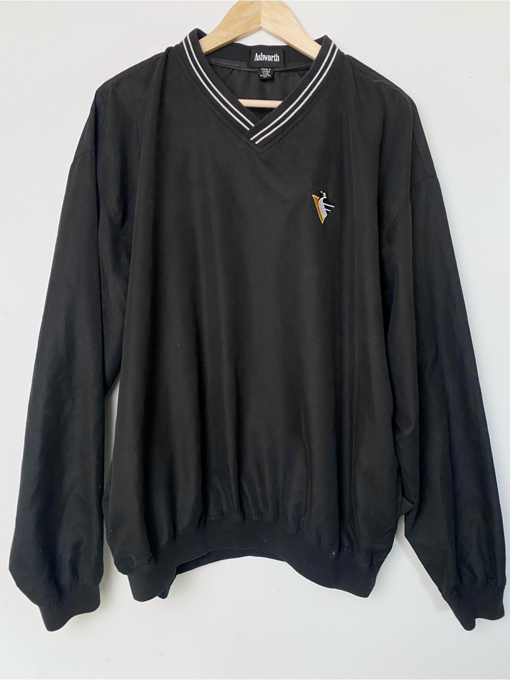 Ashworth Black V-Neck Long-Sleeve Pullover with Contrast Trim
